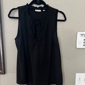 New York & Company Black Ruffled Tie Front Blouse